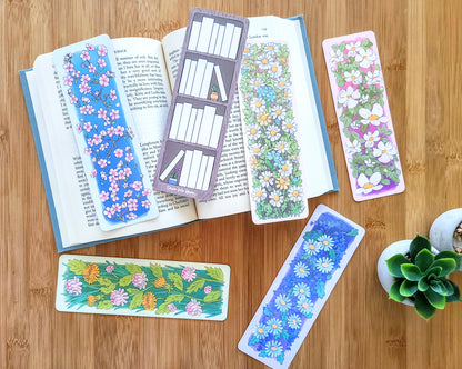 FULL SET - Floral Bookmarks with Book Log