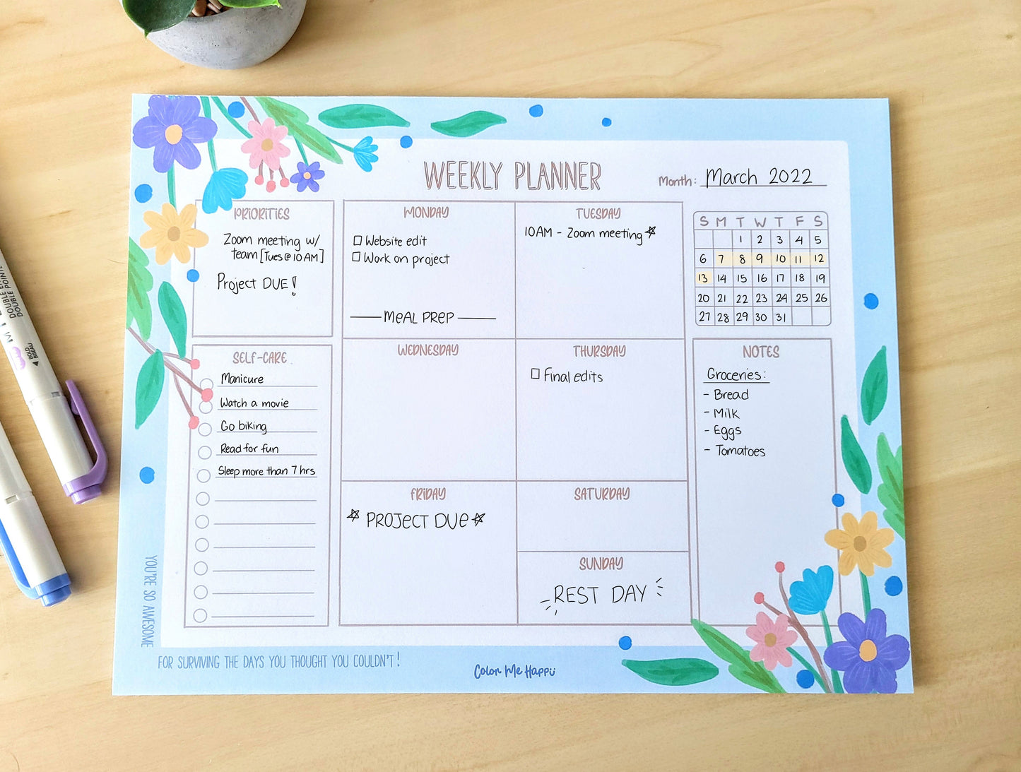 Floral Weekly Planner Pad - A4 Undated